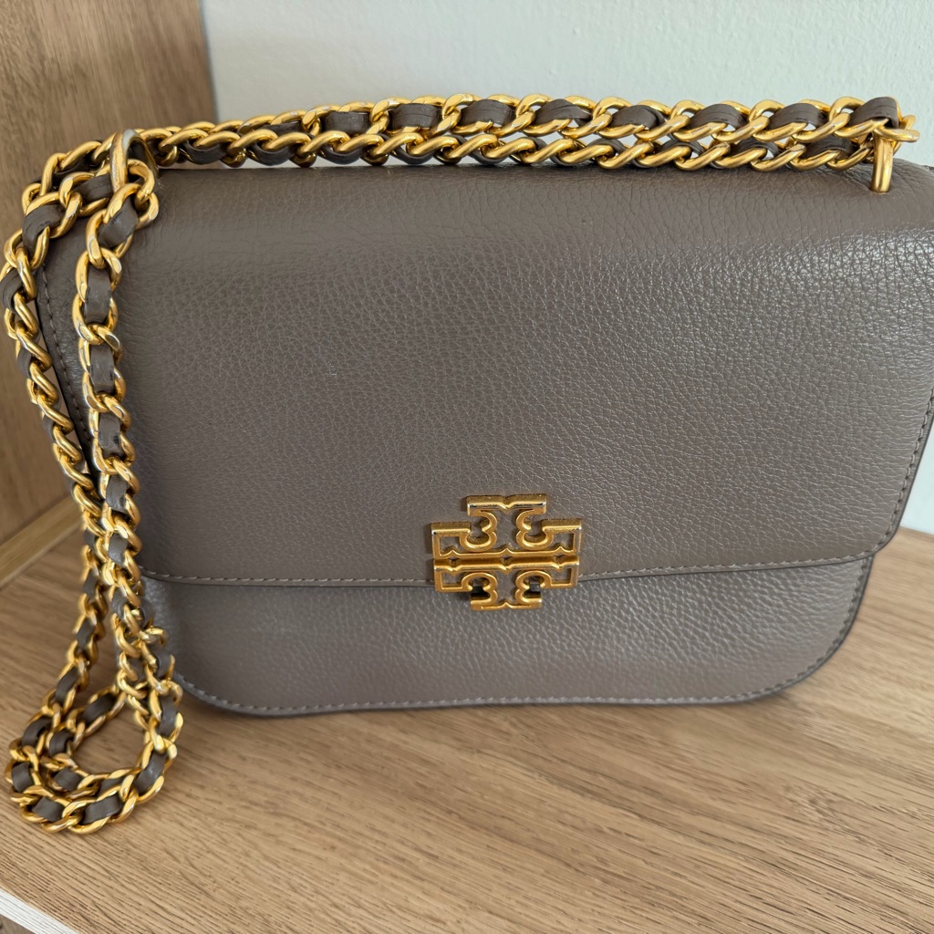 Tory Burch Gray Crossbody Bag With Gold Chain